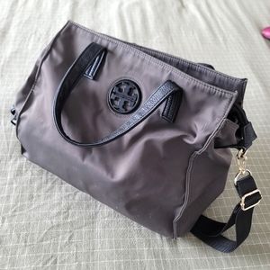 Tory Burch Bag Khaki Canvas and Black leather